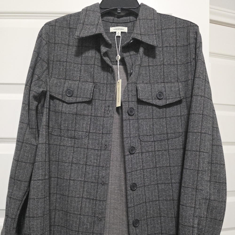 Max Studio Charcoal Checkered Shirt Jacket